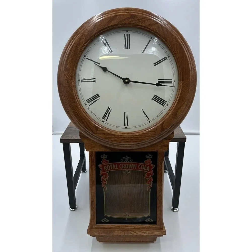 Vintage Royal Crown Cola Wood and Glass Wall Pendulum Clock Wisconsin Clock Co
